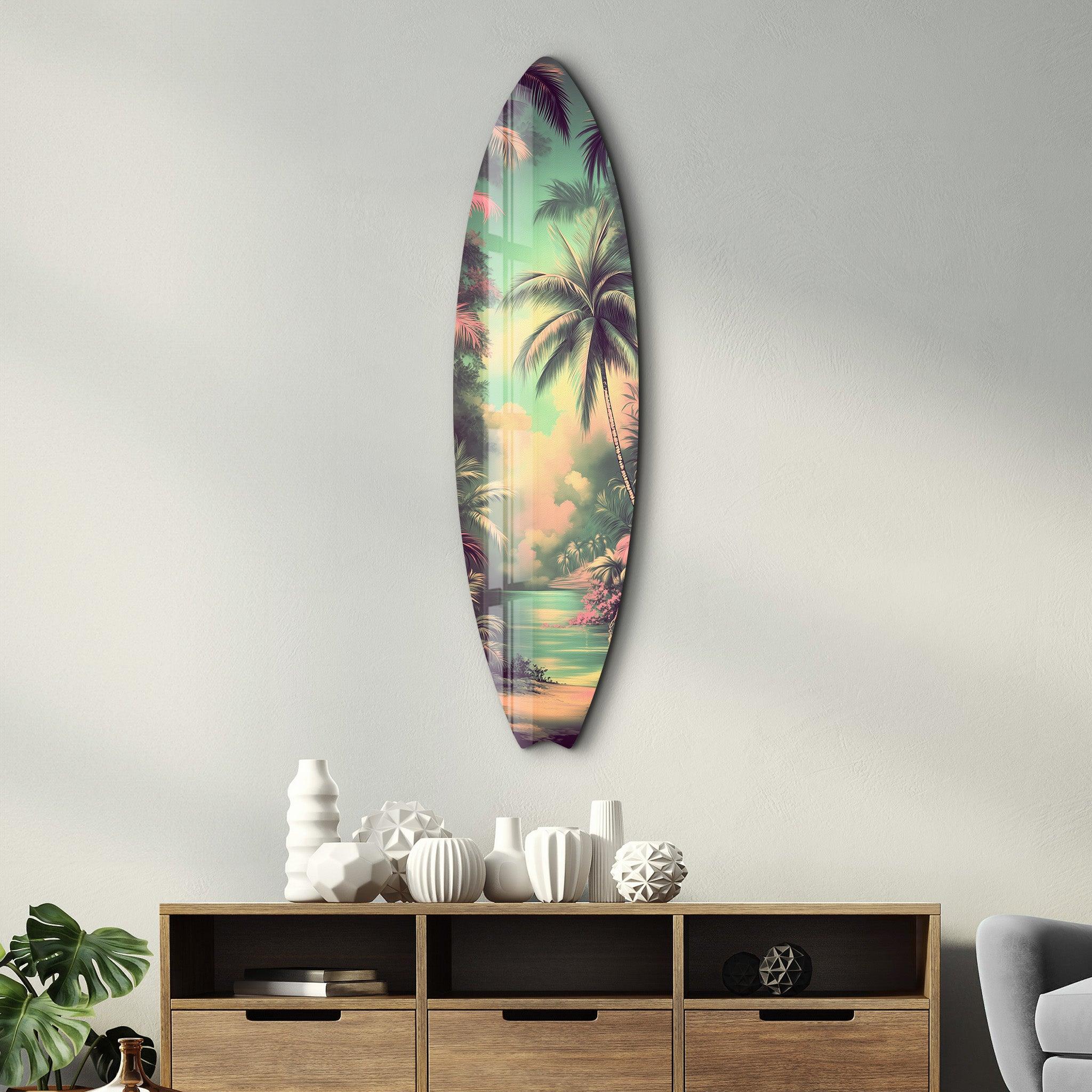 Tropical Paradise | Surfboard Glass Wall Art