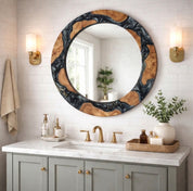 Black Diamond epoxy and olive wood wall art mirror featuring a stylish wooden frame and modern design.