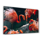 Orange Flamingos | Glass Wall Art
