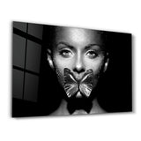 Shiny Butterfly and Face | Glass Wall Art