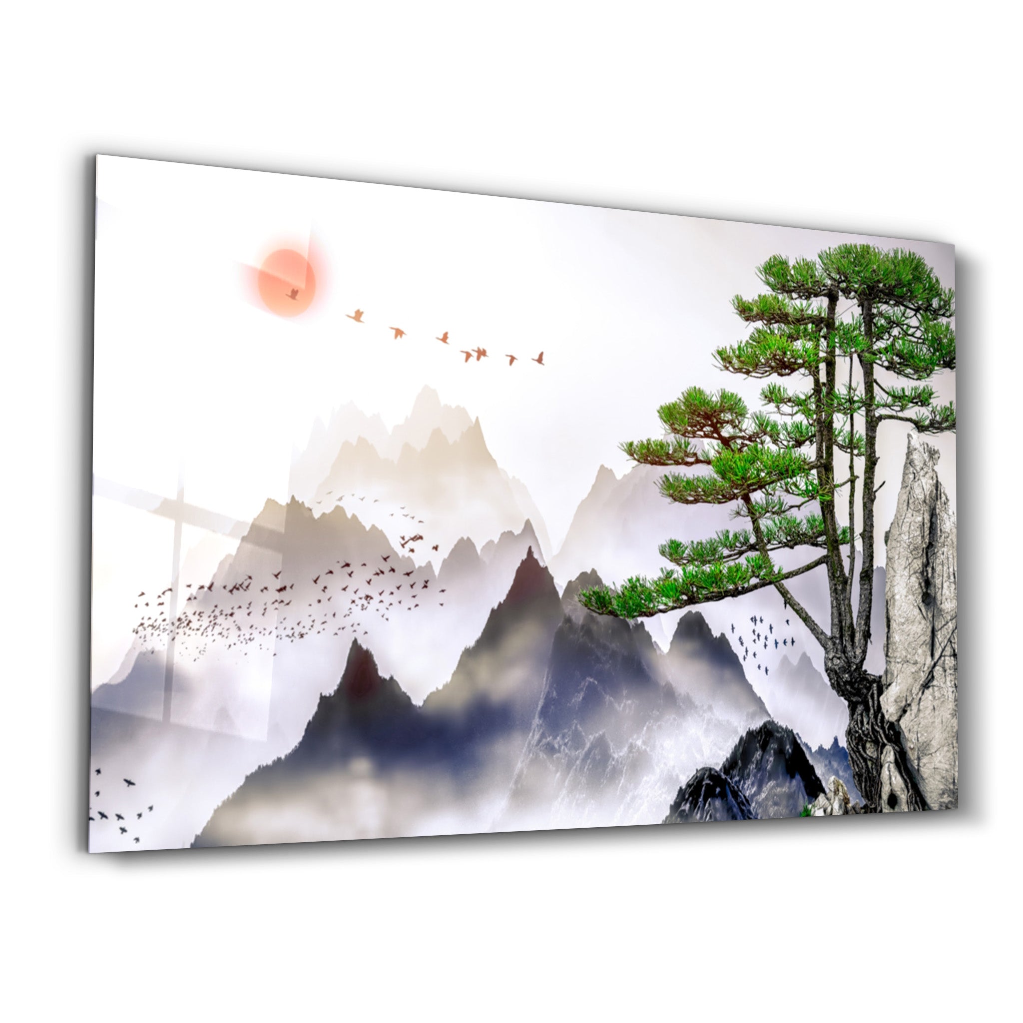・"Abstract Flying Birds and Sunset"・Glass Wall Art - ArtDesigna Glass Printing Wall Art