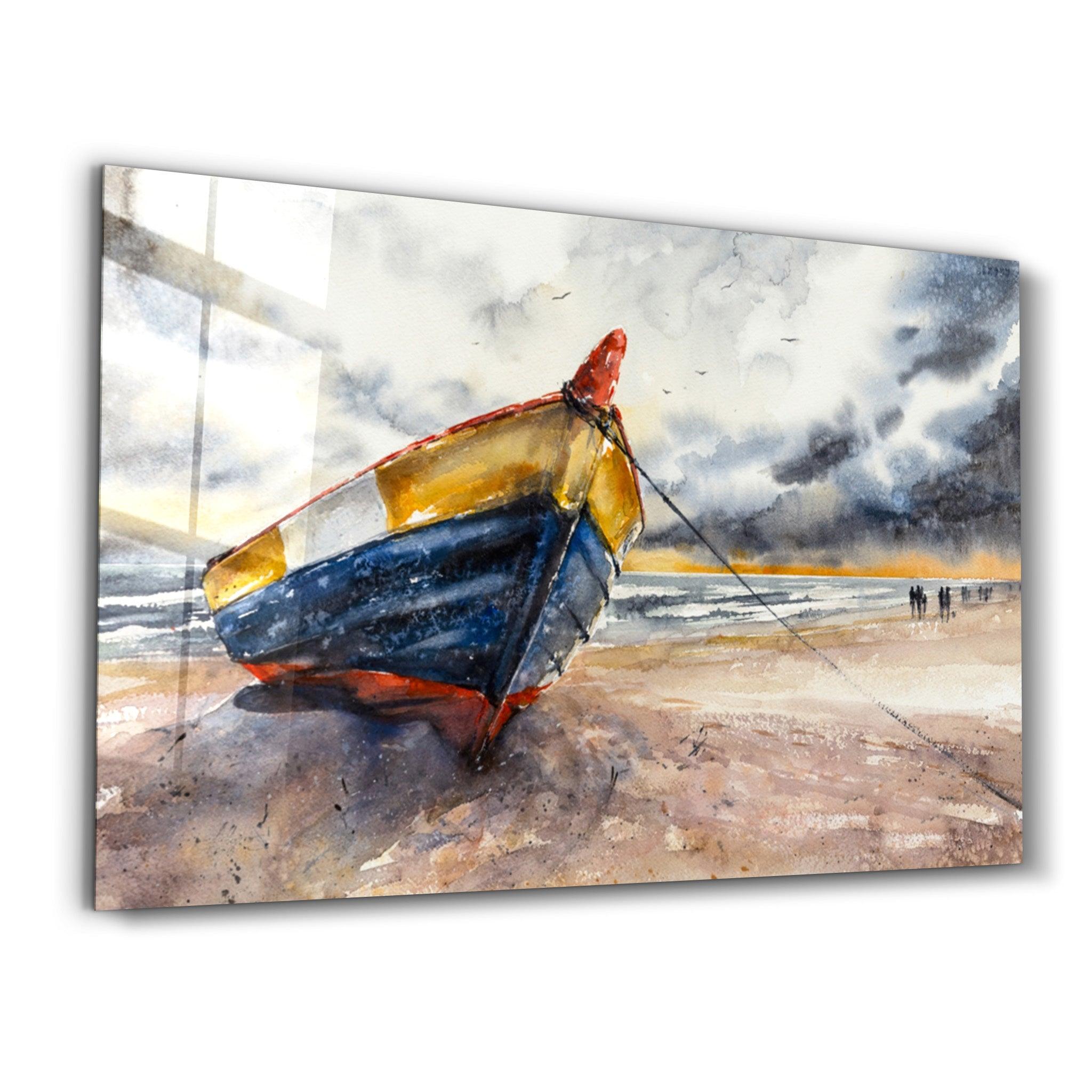 Boat On the Beach | Glass Wall Art - ArtDesigna Glass Printing Wall Art