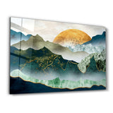 Abstract Birds and Sunset | Glass Wall Art