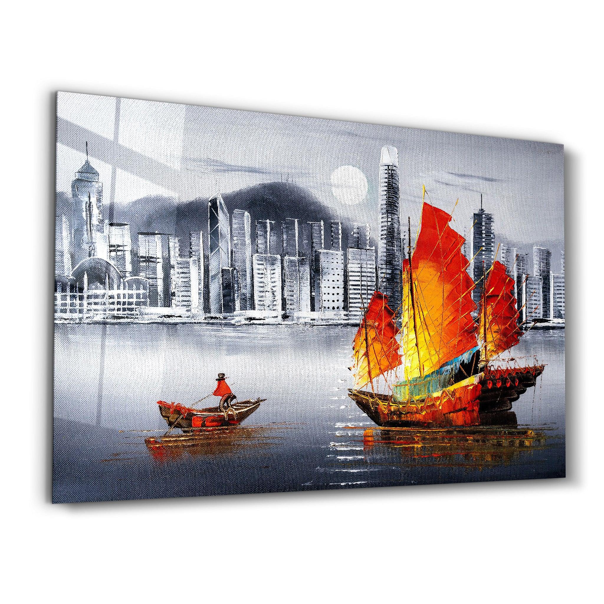 ・"Abstract Colorful Boat"・Glass Wall Art - ArtDesigna Glass Printing Wall Art