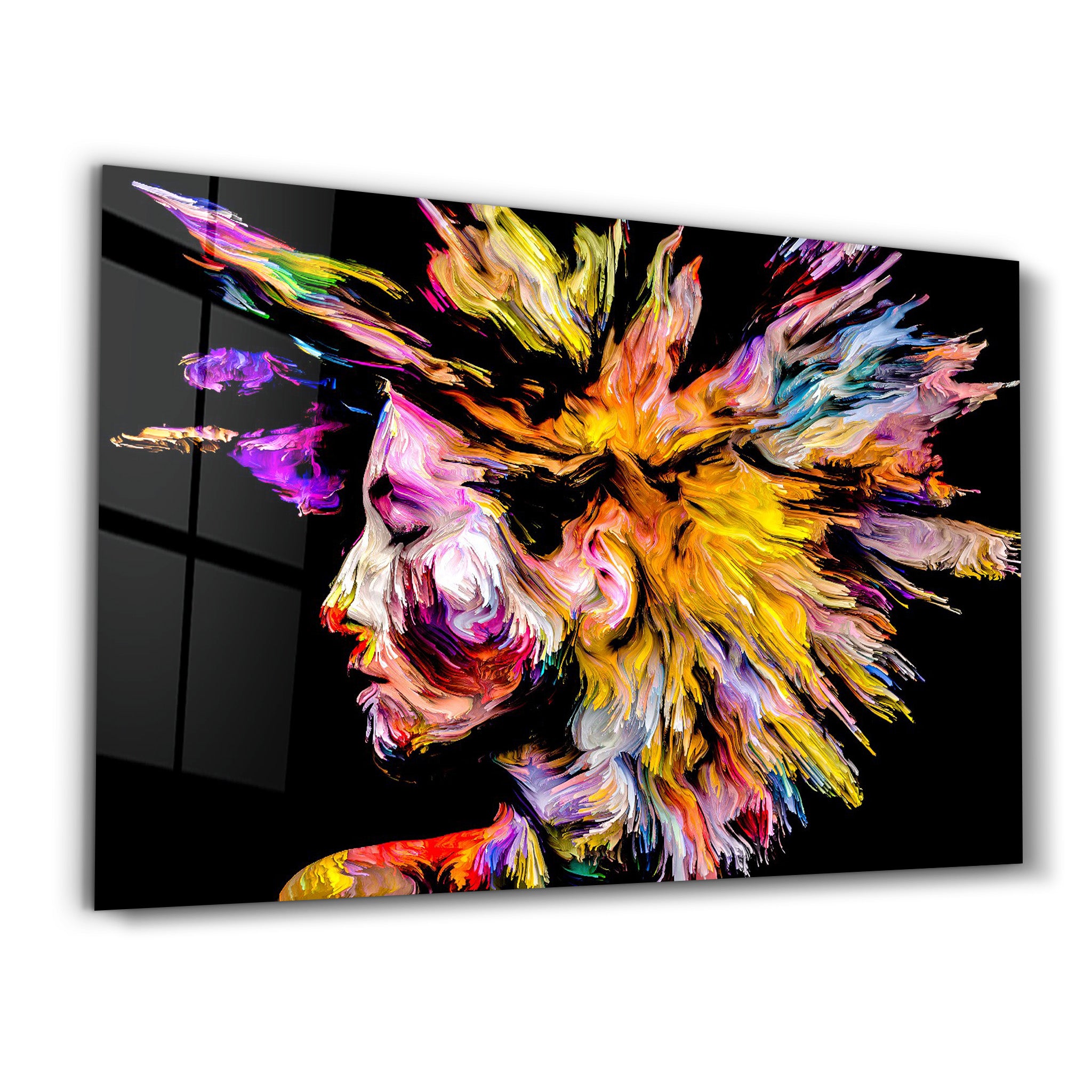 ・"Abstract Colorful Woman Portrait V1"・Glass Wall Art - ArtDesigna Glass Printing Wall Art