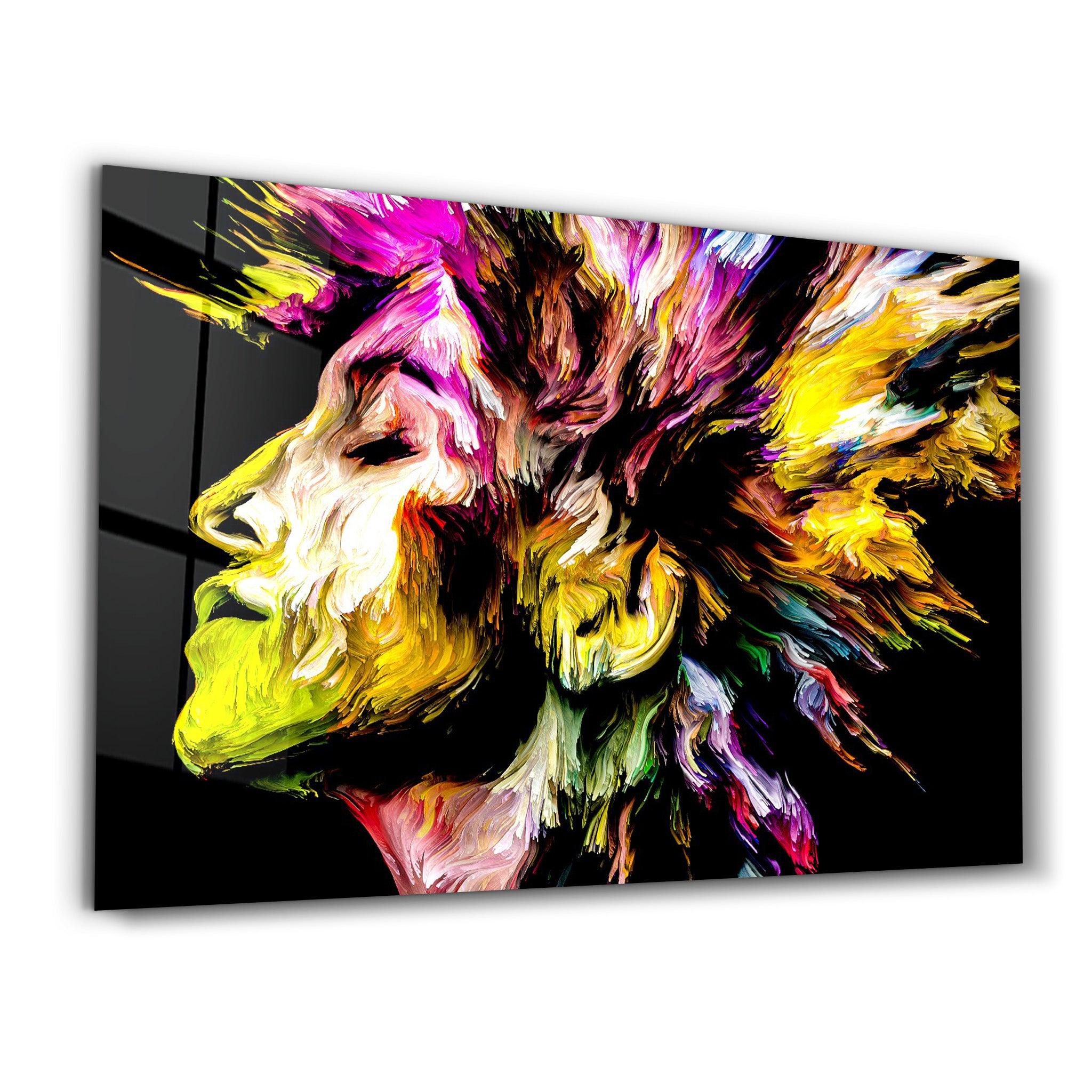 Abstract Colorful Woman Portrait V2 | Glass Wall Art - ArtDesigna Glass Printing Wall Art