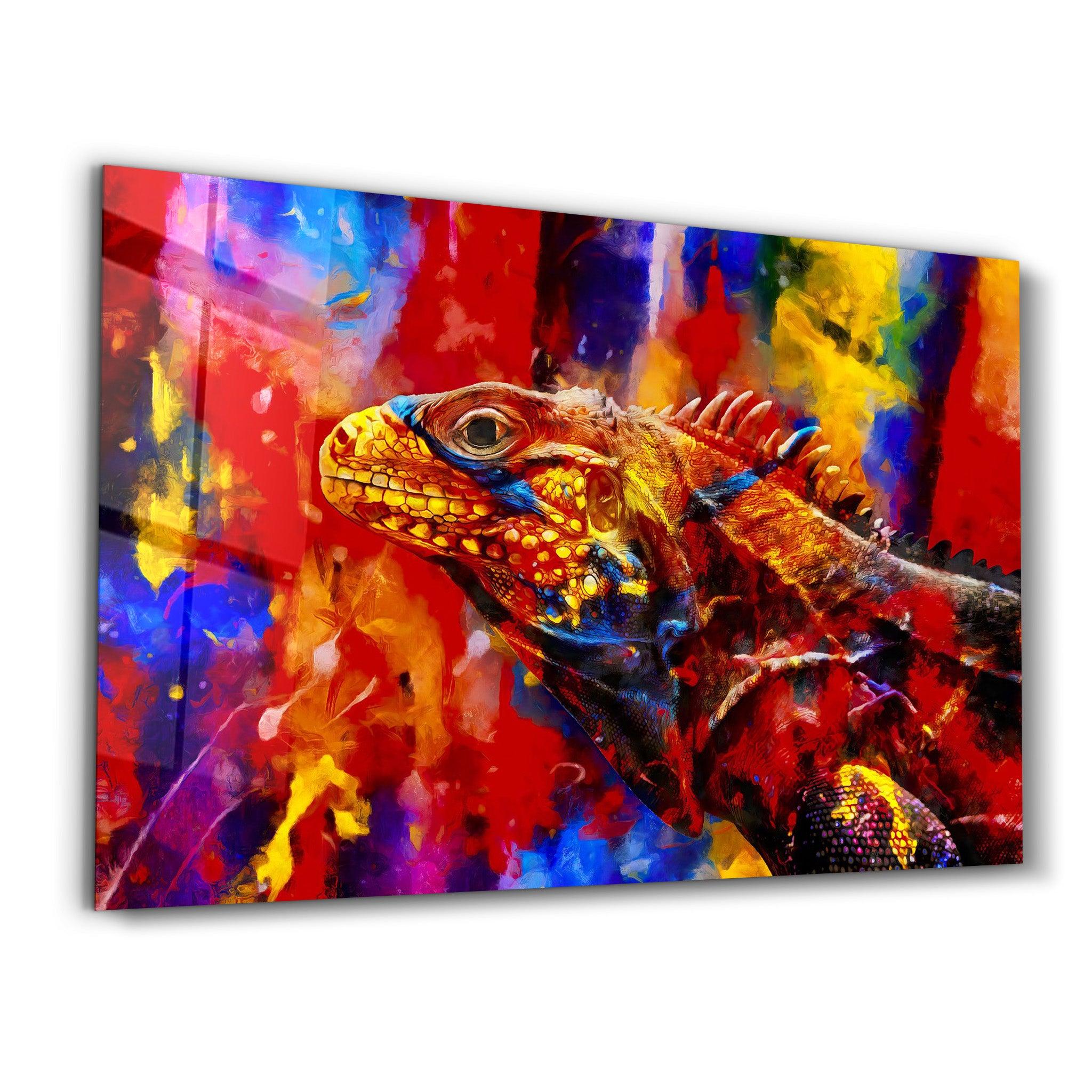 Abstract Colorful Iguana | Glass Wall Art - ArtDesigna Glass Printing Wall Art
