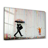 Banksy Umbrella Man Rainbow Rain Girl Glass Wall Art