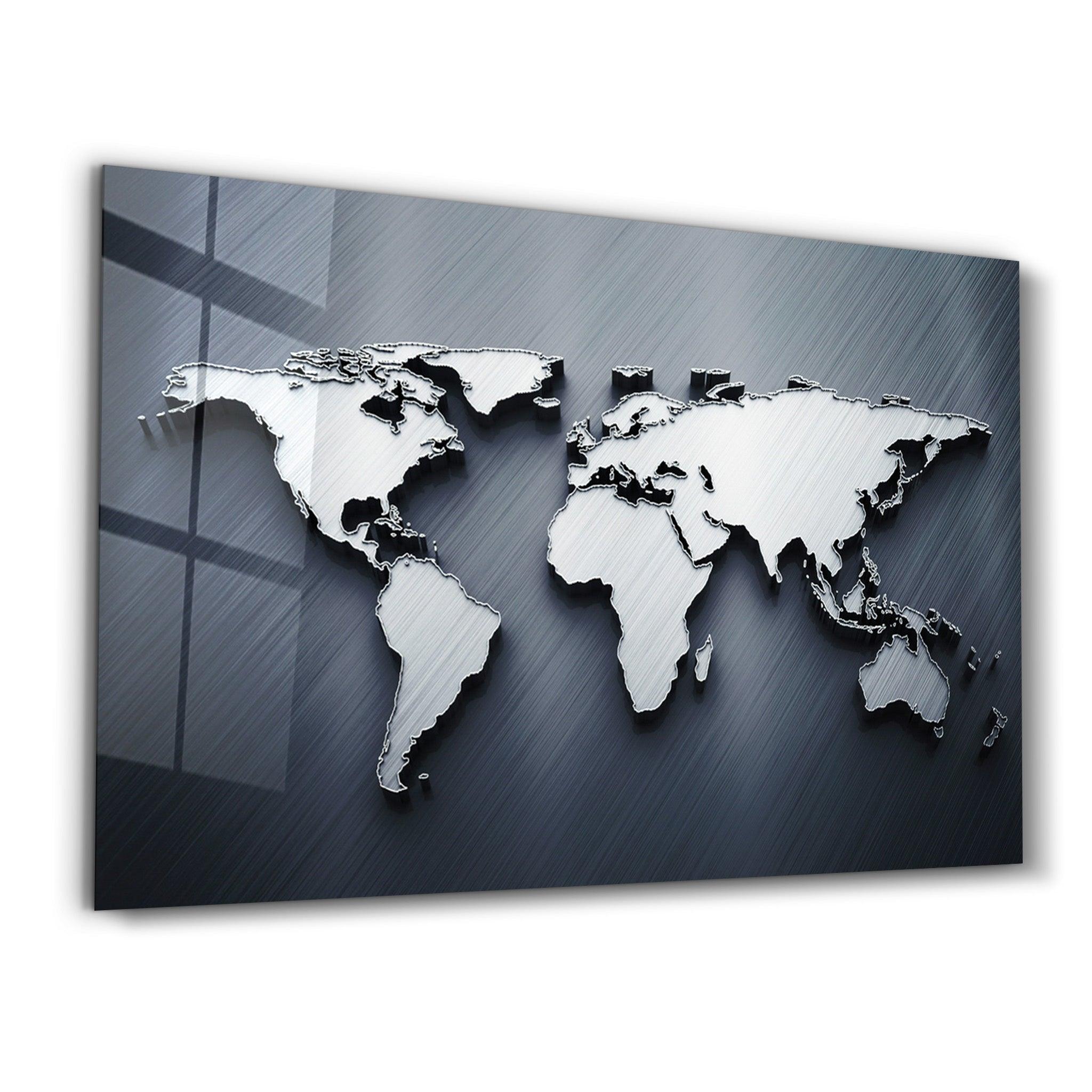 Metallic Blue World Map | Glass Wall Art - ArtDesigna Glass Printing Wall Art