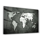 Silver Gray World Map | Glass Wall Art