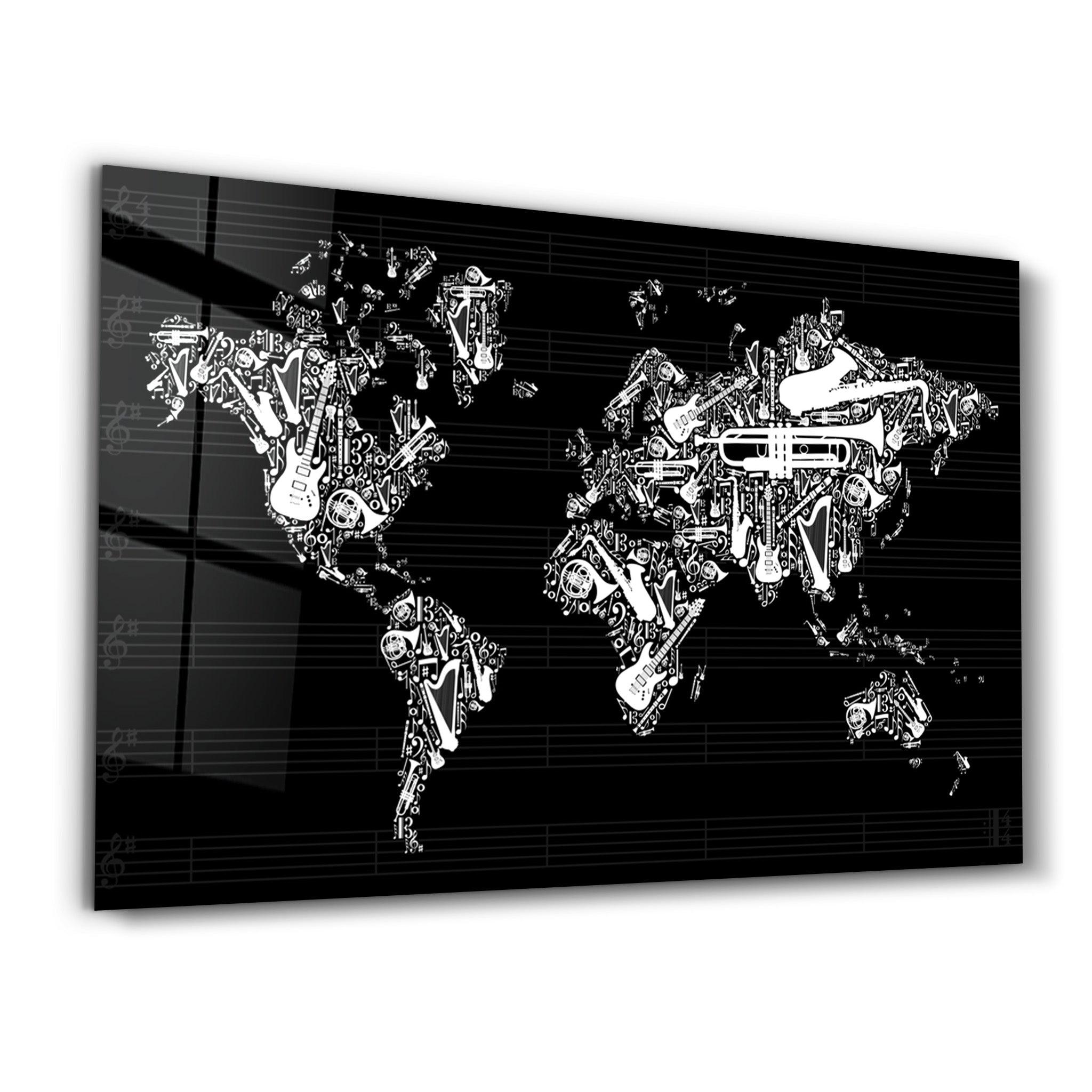 Music World Map | Glass Wall Art - ArtDesigna Glass Printing Wall Art
