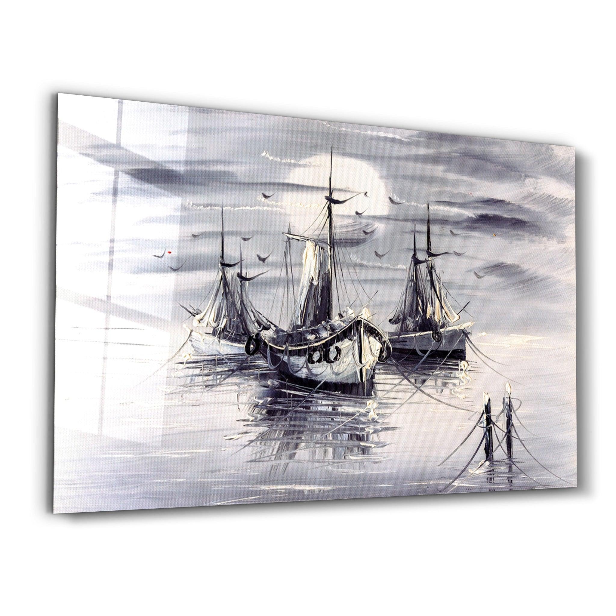 White Boats | Glass Wall Art - ArtDesigna Glass Printing Wall Art