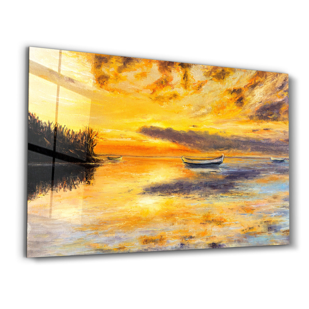 ・"Boats In A Calm Sea"・Glass Wall Art - ArtDesigna Glass Printing Wall Art