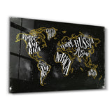World Map With Yellow Lines | Glass Wall Art