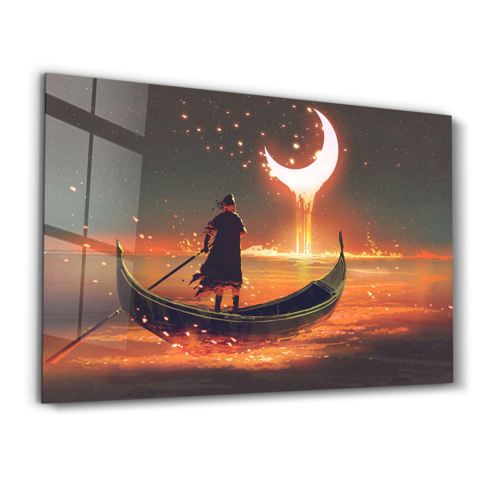 Rowing The Boat Into A Fantasy World | Glass Wall Art - ArtDesigna Glass Printing Wall Art