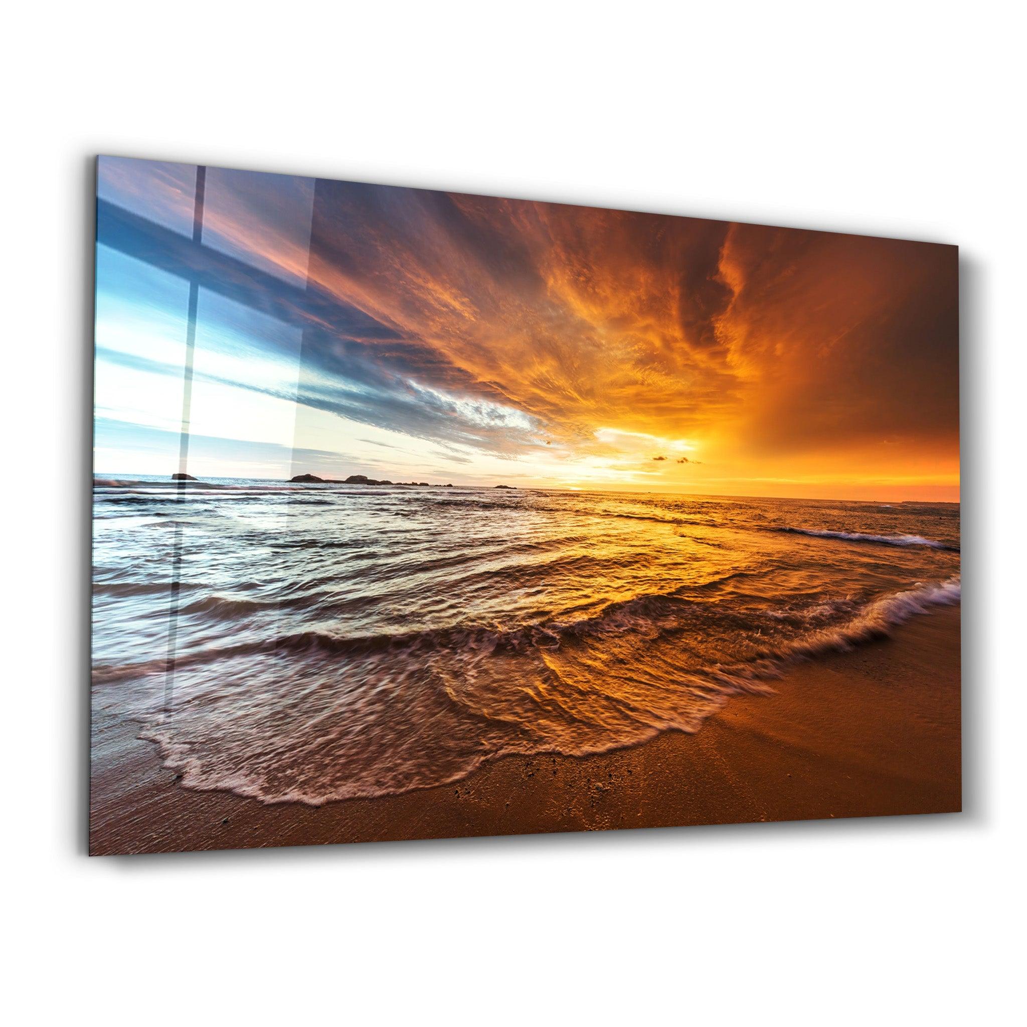 Endless Ocean Wtih Sunset | Glass Wall Art - ArtDesigna Glass Printing Wall Art