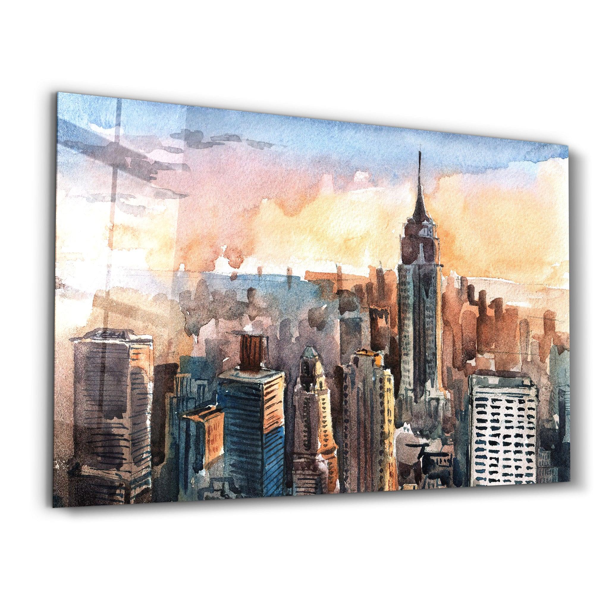 New York Watercolor Painting | Glass Wall Art - ArtDesigna Glass Printing Wall Art