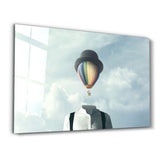 Man With Hot Air Balloon Head | Glass Wall Art