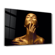 Beauty Woman With Golden Skin | Glass Wall Art - ArtDesigna Glass Printing Wall Art