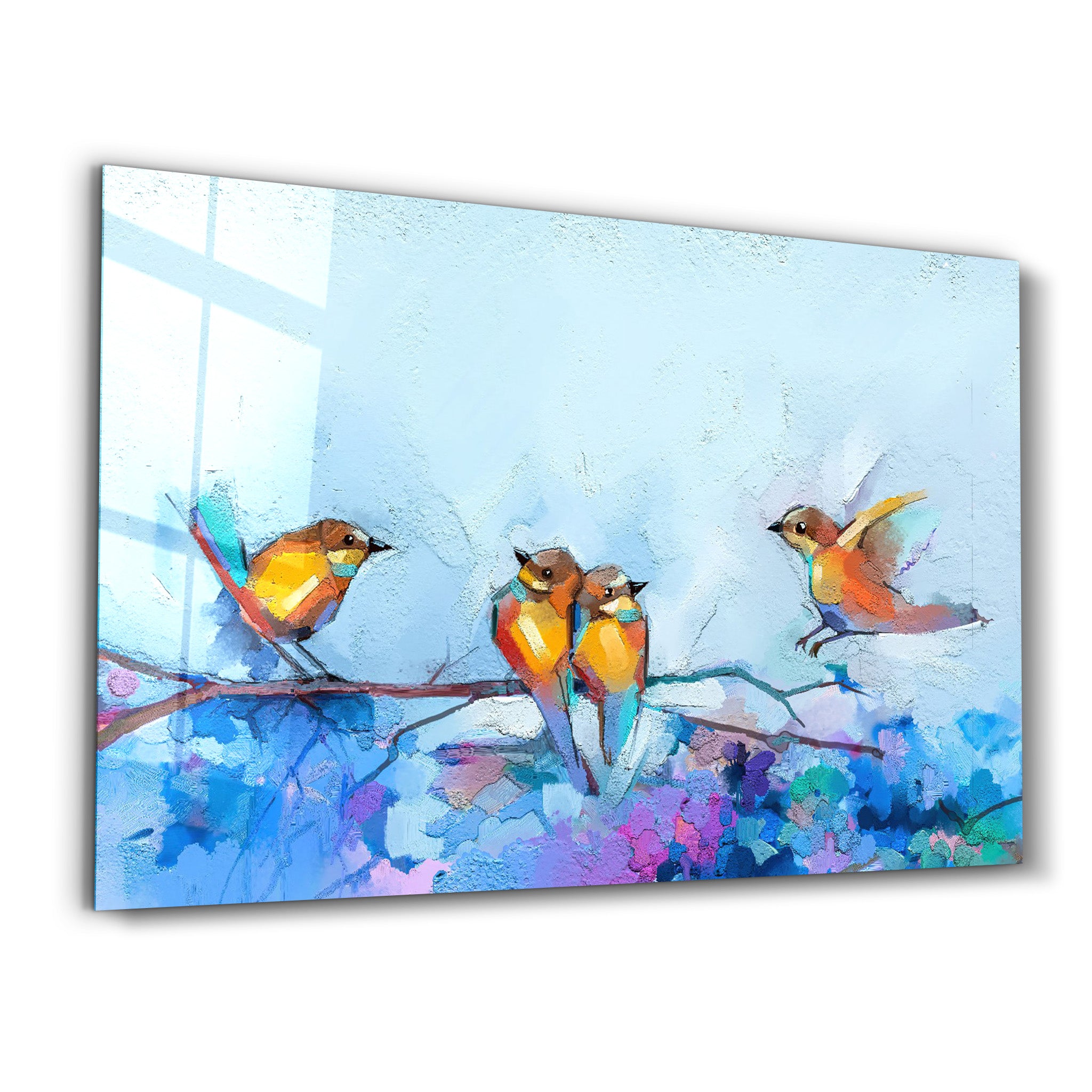 ・"Birds With Flower Painting"・Glass Wall Art - ArtDesigna Glass Printing Wall Art