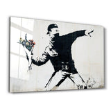 Banksy - Rioter Throwing a Flower Bouquet | Glass Wall Art