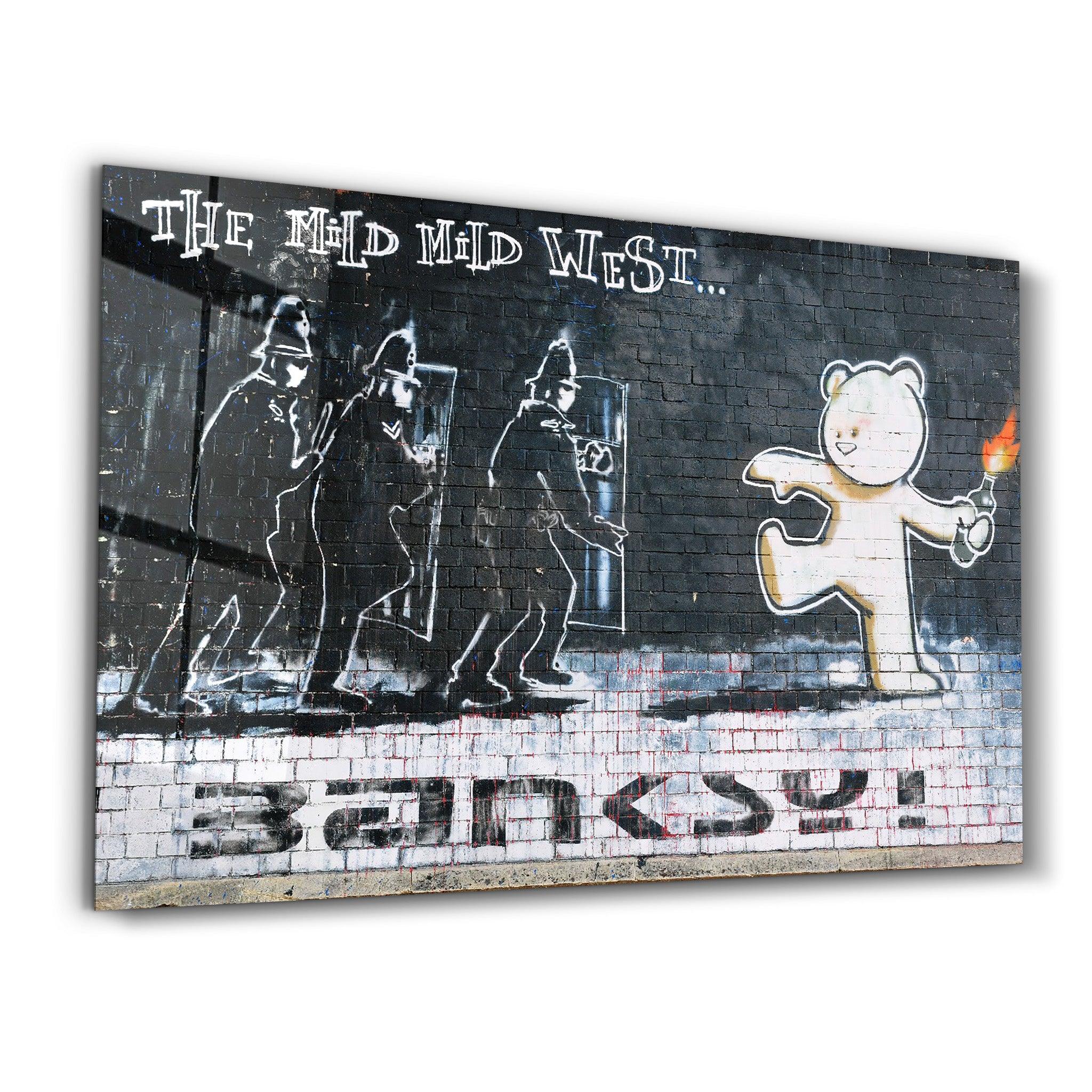Banksy - The Mild Mild West | Glass Wall Art - ArtDesigna Glass Printing Wall Art