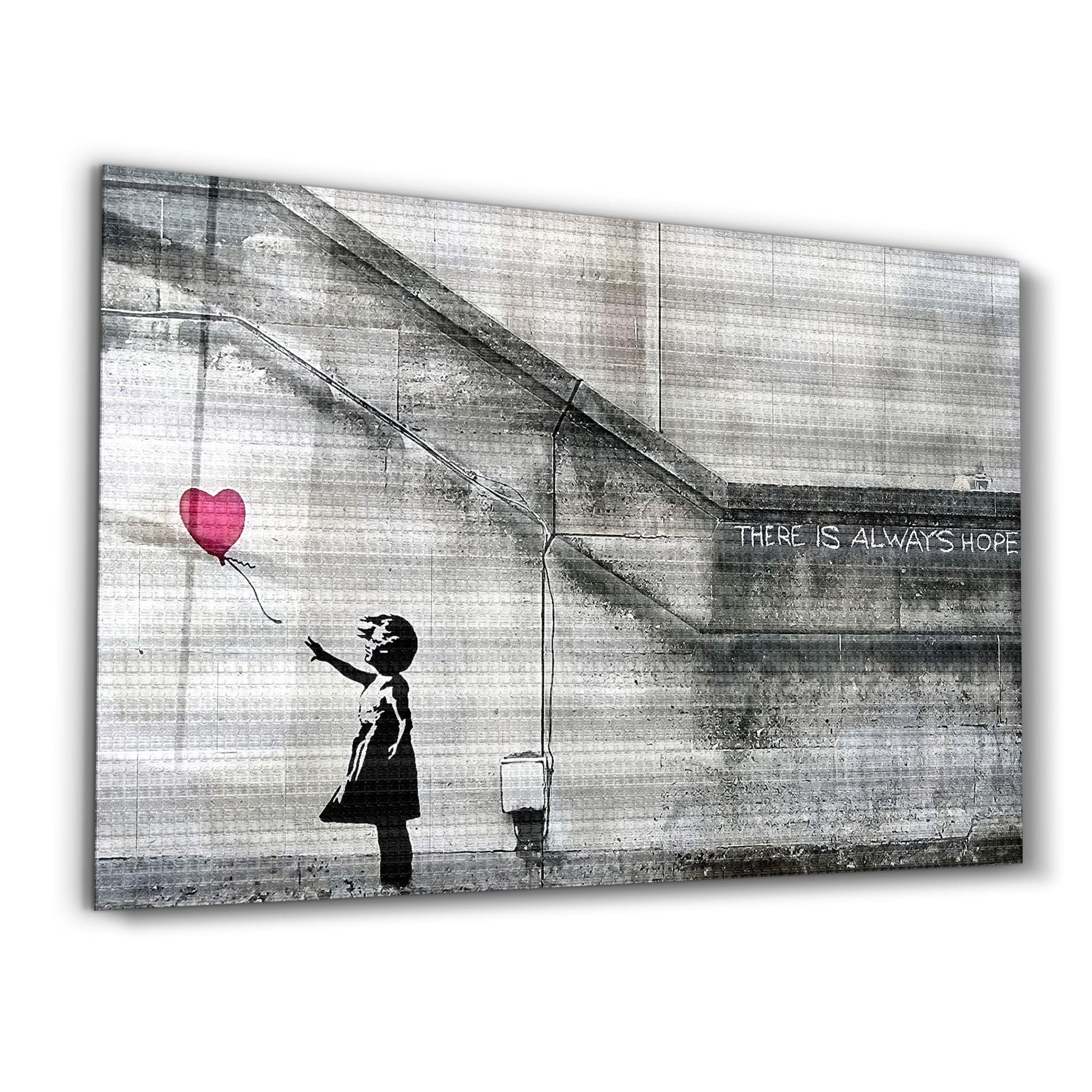 Banksy - Hope - Girl with a Baloon | Glass Wall Art - ArtDesigna Glass Printing Wall Art
