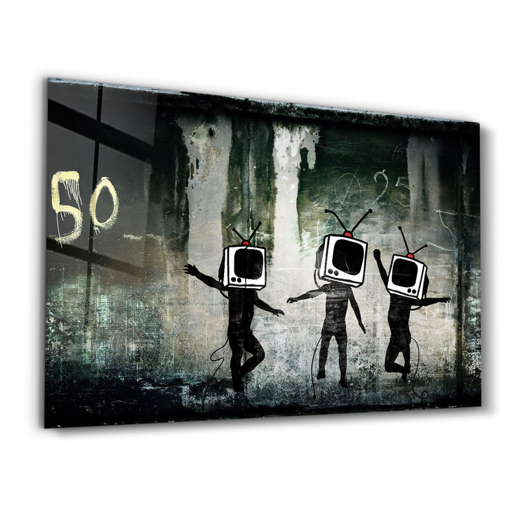・"Banksy - Dancing TV"・Glass Wall Art - ArtDesigna Glass Printing Wall Art