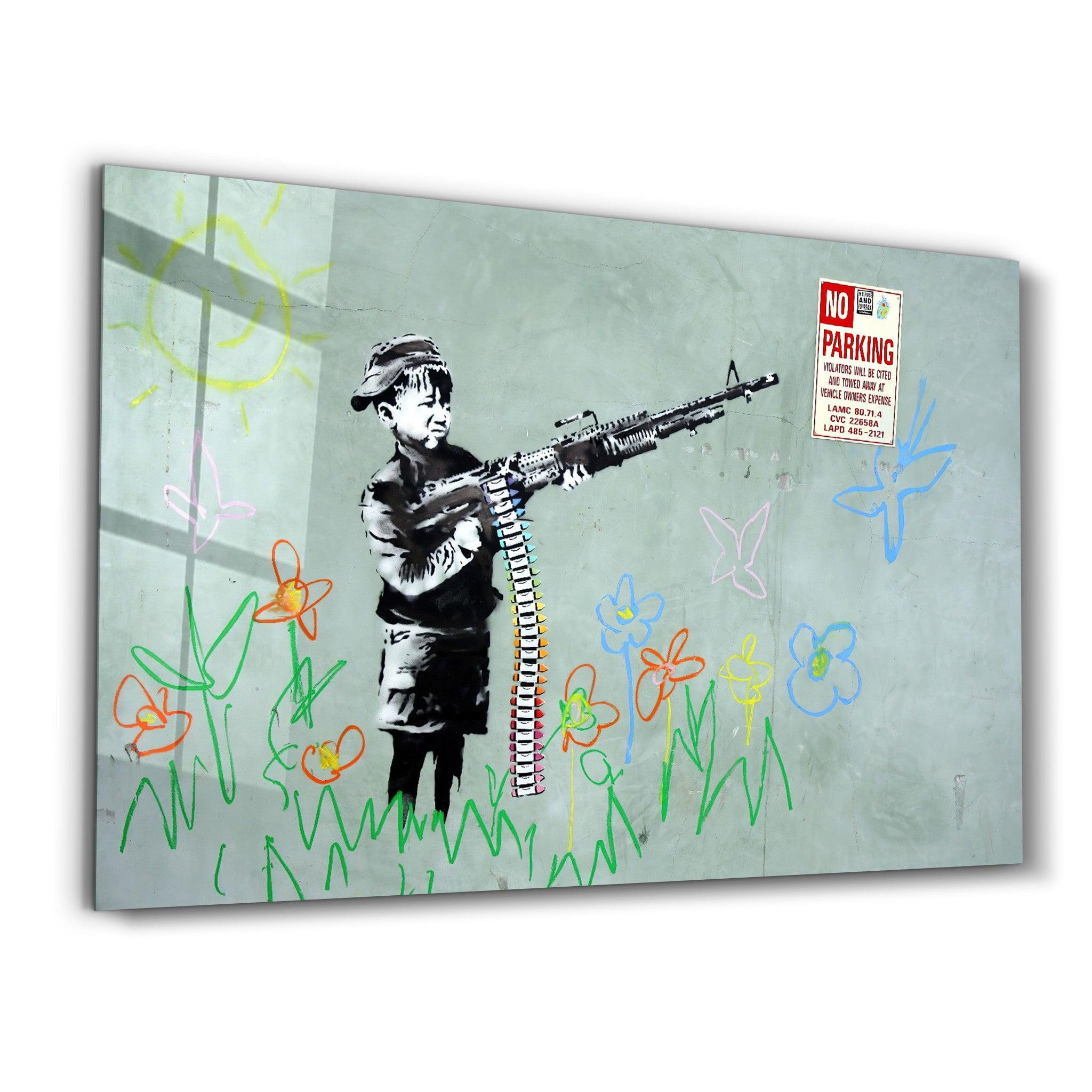 Banksy - No Parking | Glass Wall Art - ArtDesigna Glass Printing Wall Art