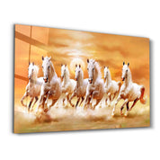 Lucky 7 Running Horses | Glass Wall Art - Artdesigna