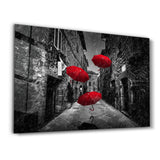 Red Umbrellas | Glass Wall Art