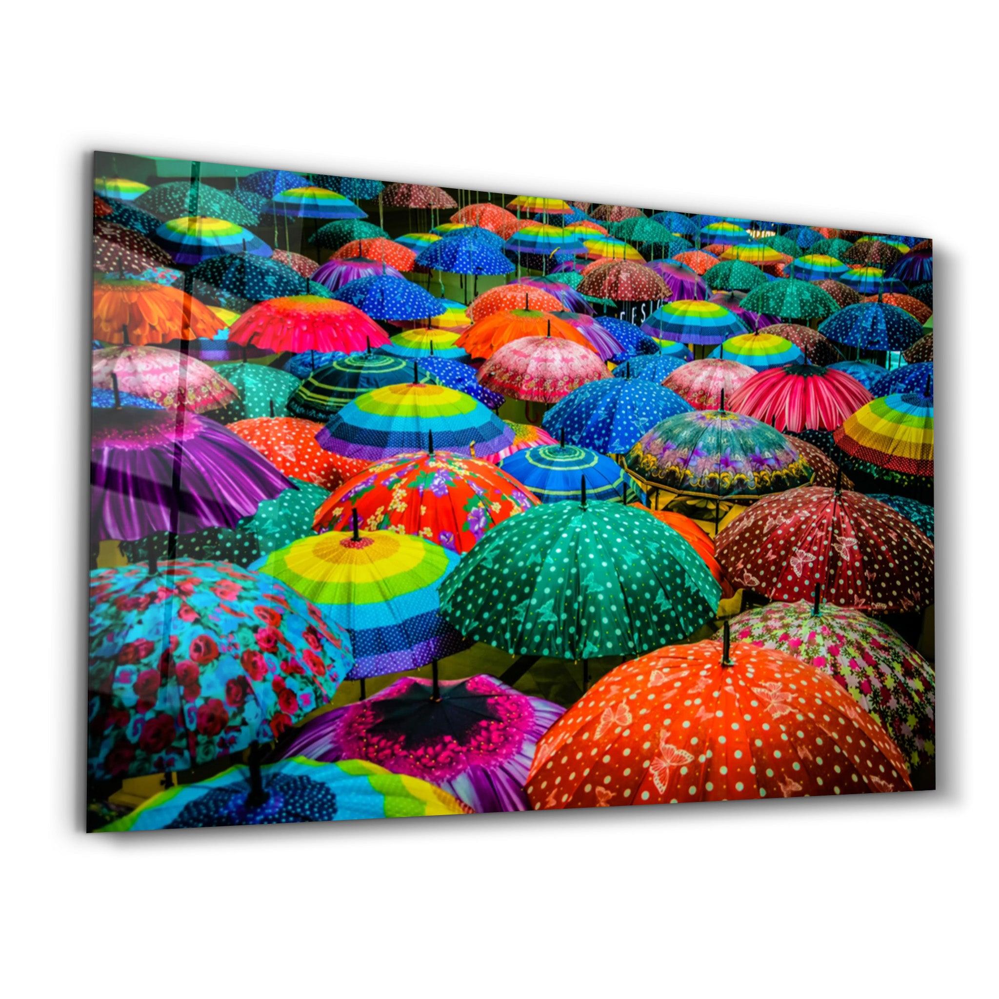 Colorful Umbrellas | Glass Wall Art - Artdesigna