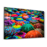 Bunte Regenschirme – Glasbild