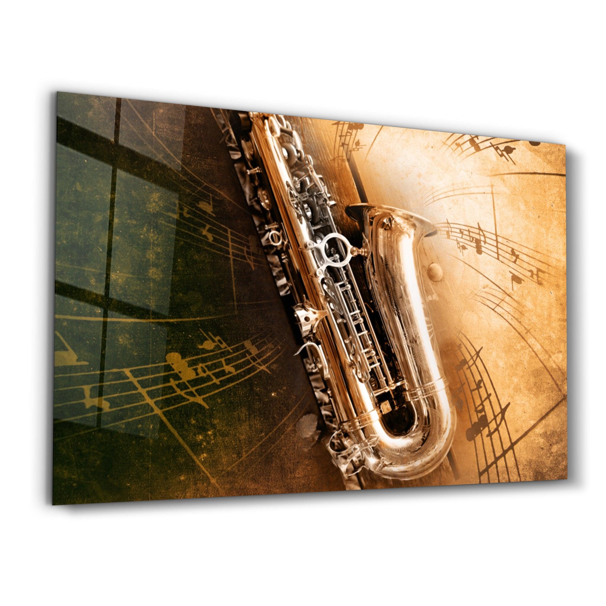 Music (Saxophone) | Glass Wall Art - Artdesigna