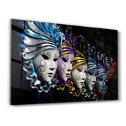 Venetian Carnival Masks | Glass Wall Art - Artdesigna