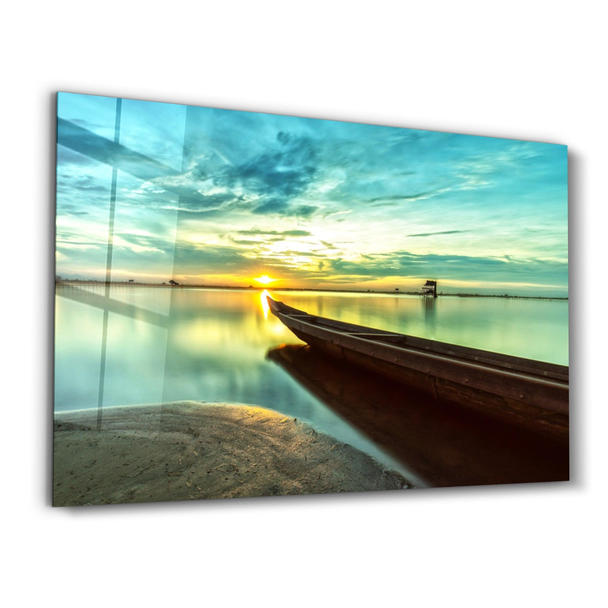・"Kayak and Sunset on the Beach"・Glass Wall Art - ArtDesigna Glass Printing Wall Art