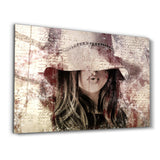 Girl in Retro Hat | Glass Wall Art