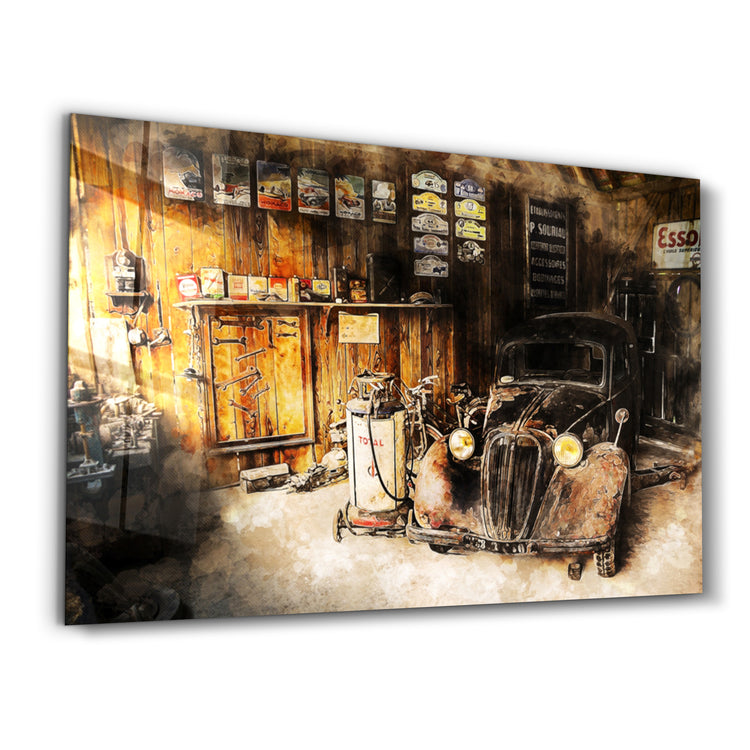 ・"Retro Old Garage"・Glass Wall Art - ArtDesigna Glass Printing Wall Art