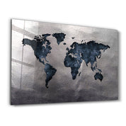 World Map Blue-Silver2 | Glass Wall Art - ArtDesigna Glass Printing Wall Art