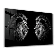 Lions Confrontation BW | Glass Wall Art - ArtDesigna Glass Printing Wall Art