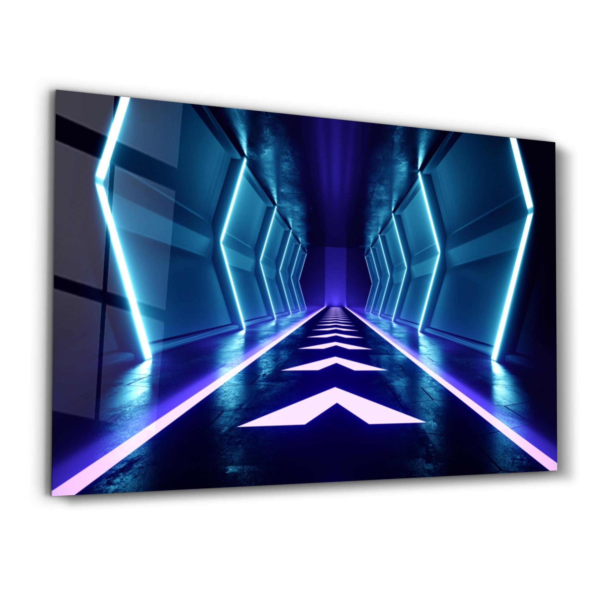 Neon Spacecraft | Glass Wall Art - ArtDesigna Glass Printing Wall Art