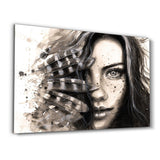 Sich versteckende Frau – Glasbild