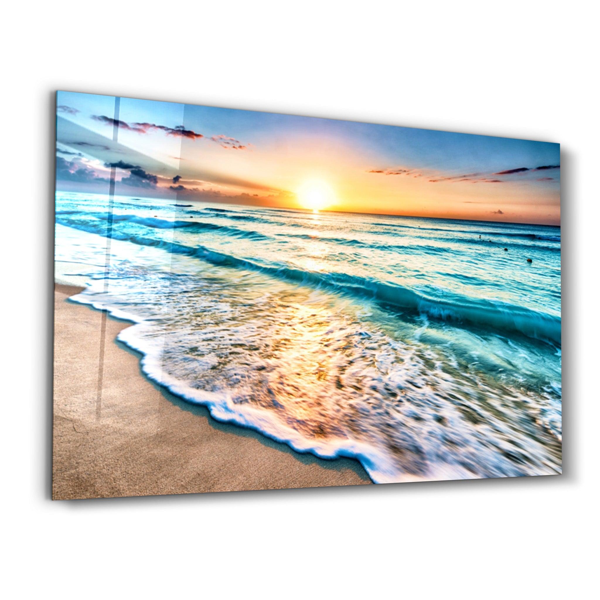 Ocean and Sunset | Glass Wall Art - Artdesigna