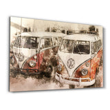 The Classic Red Minibus | Glass Wall Art