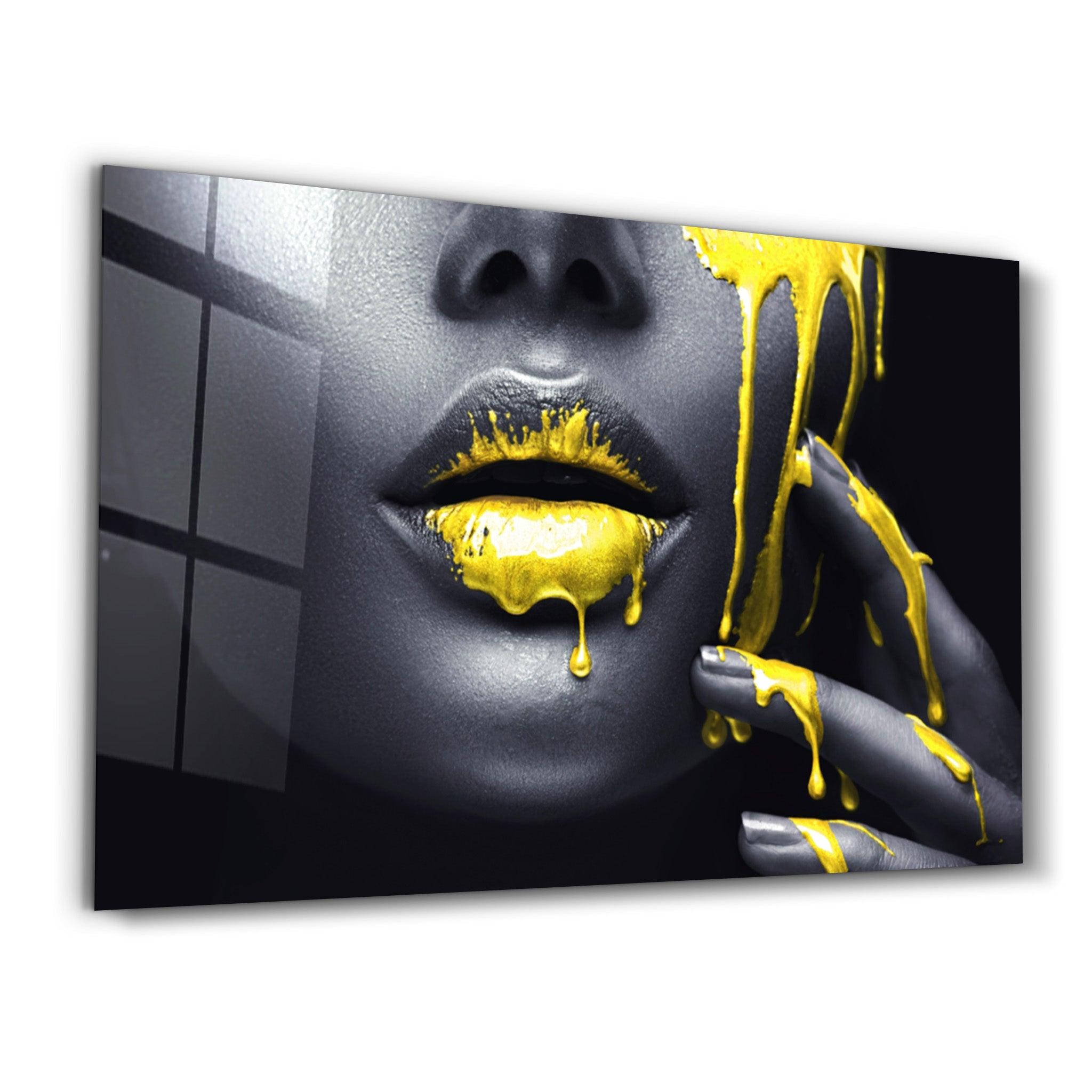 Yellow Lips V2 | Glass Wall Art - ArtDesigna Glass Printing Wall Art