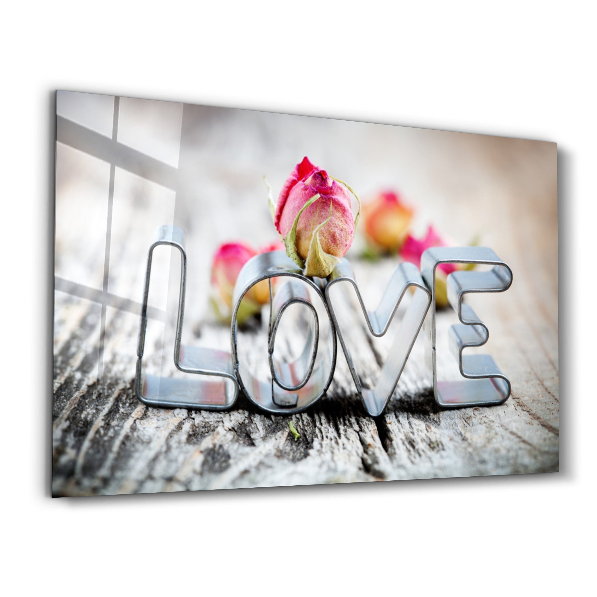 ・"Pink Rose & Love"・Glass Wall Art - ArtDesigna Glass Printing Wall Art