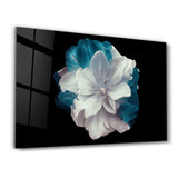 Flower with Blue Leaves | Glass Wall Art