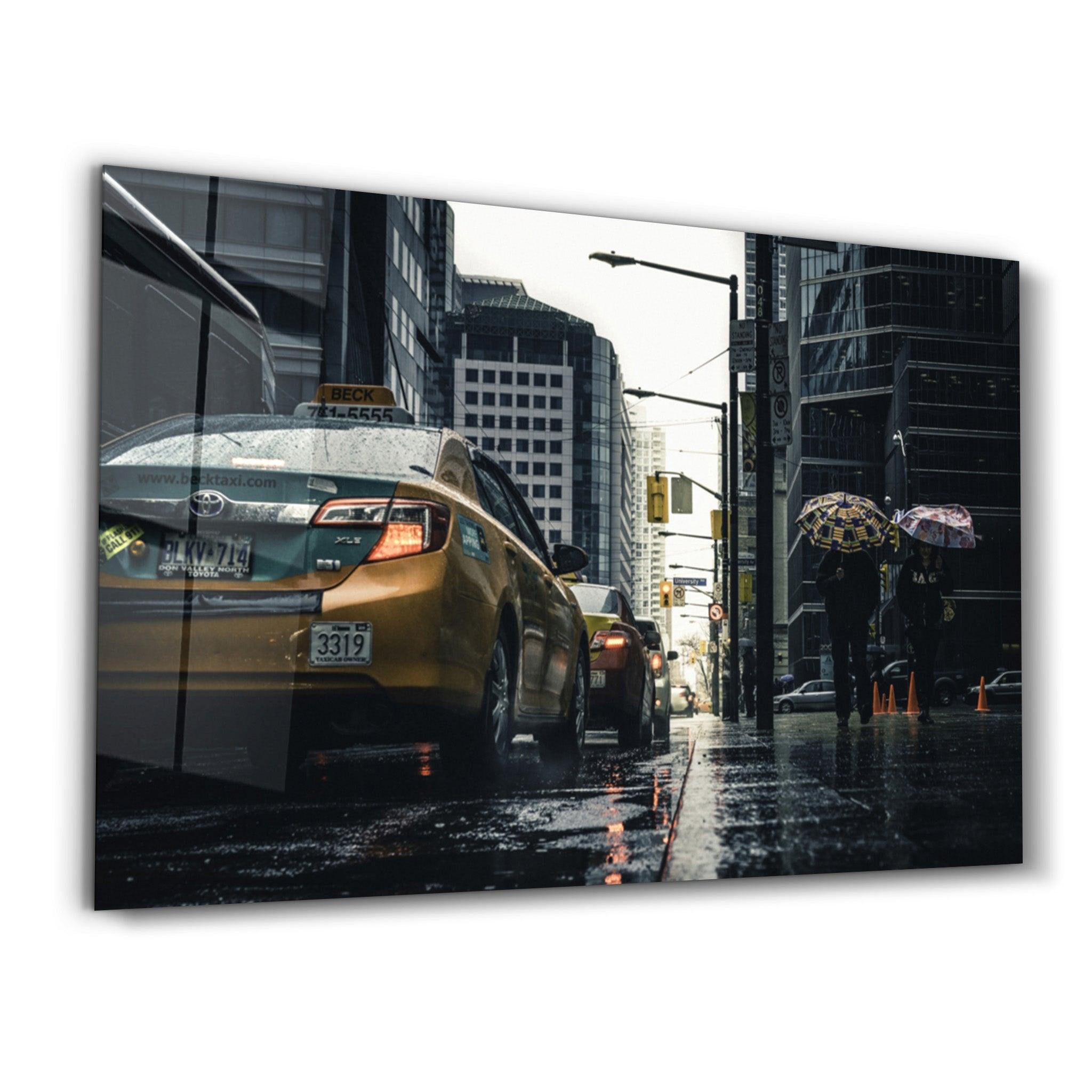 Rainy City | Glass Wall Art - Artdesigna