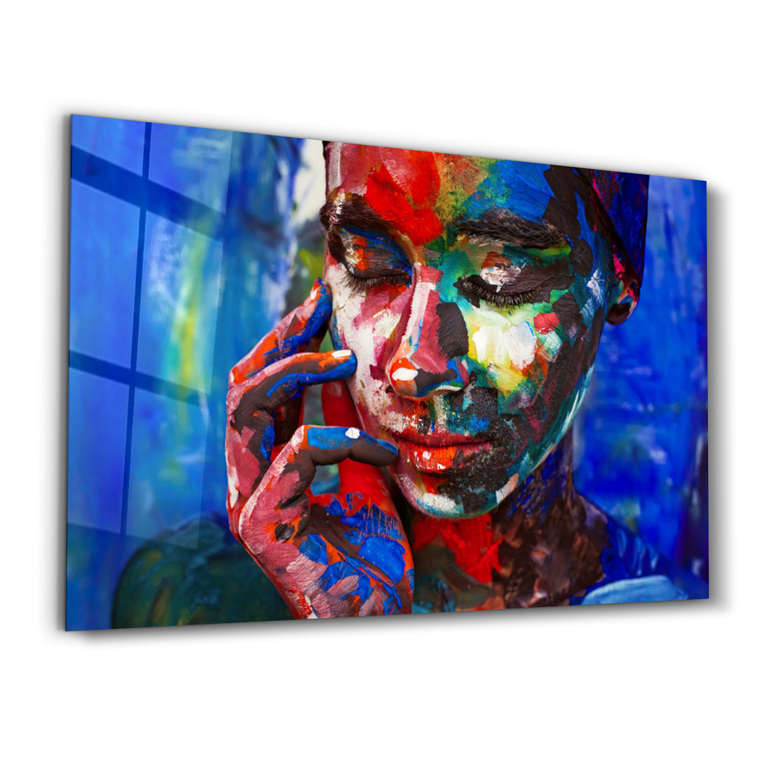 ・"Abstract Colors Woman Portrait"・Glass Wall Art - ArtDesigna Glass Printing Wall Art