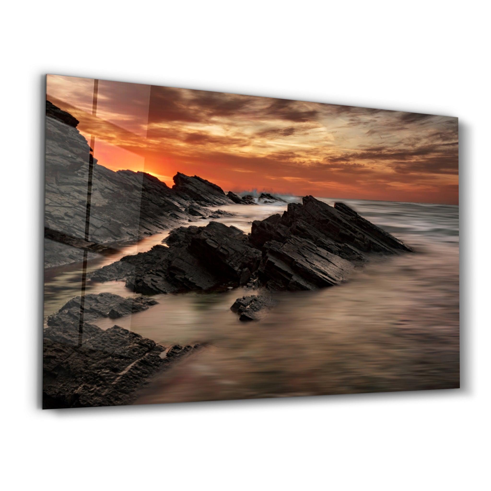 Sharp Rocks and Sunset | Glass Wall Art - ArtDesigna Glass Printing Wall Art